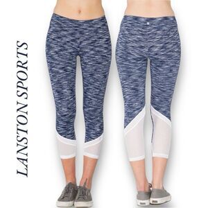 LANSTON Sports Women’s Mesh Bottom Cropped Leggings in the Size Large in Navy